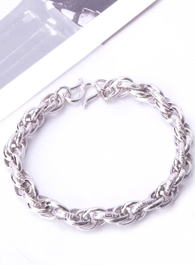 999纯银网红马鞭手链男纯银大气中国风潮人银饰