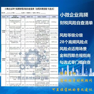金税四期小微企业28个财税风险自查清单 勾选式模板税务合规必备