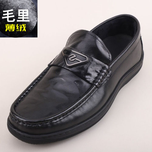 冬季加绒保暖豆豆鞋商务休闲皮鞋