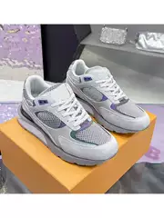 High-End Trendy Brand Mesh Sneakers for Men, Genuine Leather, Breathable, Stylish and Unique Dad Shoes, Lightweight, Soft, Thick-Soled Outdoor Walking Shoes