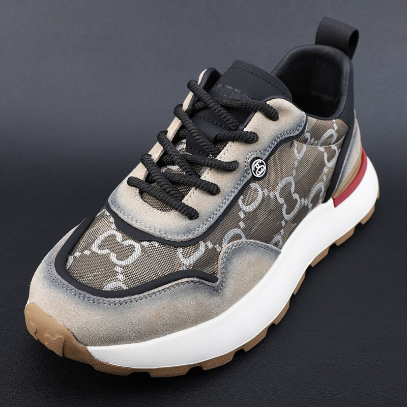 复古时尚休闲潮鞋男2025春夏款真皮透气时尚运动鞋轻软厚底慢跑鞋