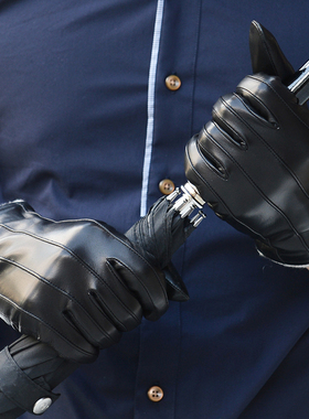 罗欧蒂斯男士冬季羊毛针织里保暖真皮手套摩托车骑行驾驶滑雪触屏