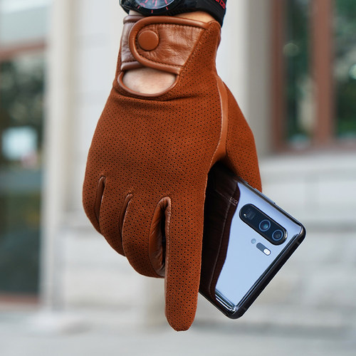 男士冬季薄款触屏开车羊皮手套