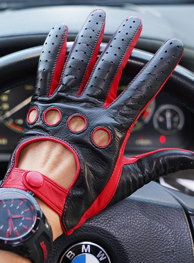 罗欧蒂斯复古风格男士摩托车骑行驾驶开车真皮手套触屏防滑耐磨薄