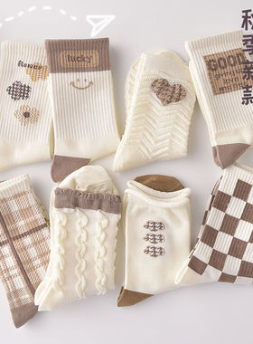 袜子女ins潮百搭高颜值森系中筒袜秋冬新款白色学生甜欲风长筒袜