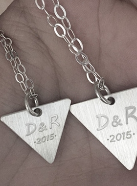 几何形925银刻字锁骨链手工定制