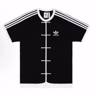 adidas originals 新中式唐装中开短袖T恤 男女同款 黑色