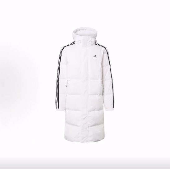 adidas 3-Stripes LONG DOWN 600蓬连帽条纹印花长款羽绒服 男款