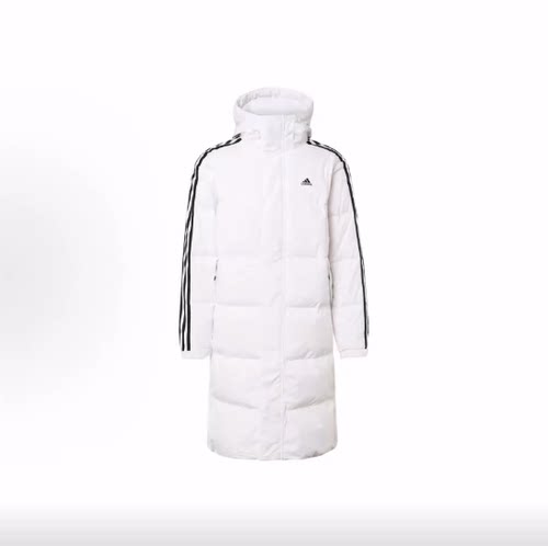 adidas 3-Stripes LONG DOWN 600蓬连帽条纹印花长款羽绒服 男款
