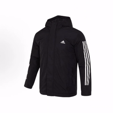 adidas 三条纹字母Logo印花复古夹克棉服 男款 黑色