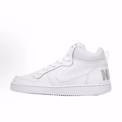 Nike Court Borough 系列 Mid 复古休闲 耐磨 中帮 儿童板鞋 纯白