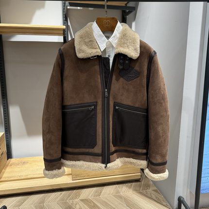 MCS万宝路秋冬款合身版毛绒保暖皮衣外套CW24WJ752M专柜11000