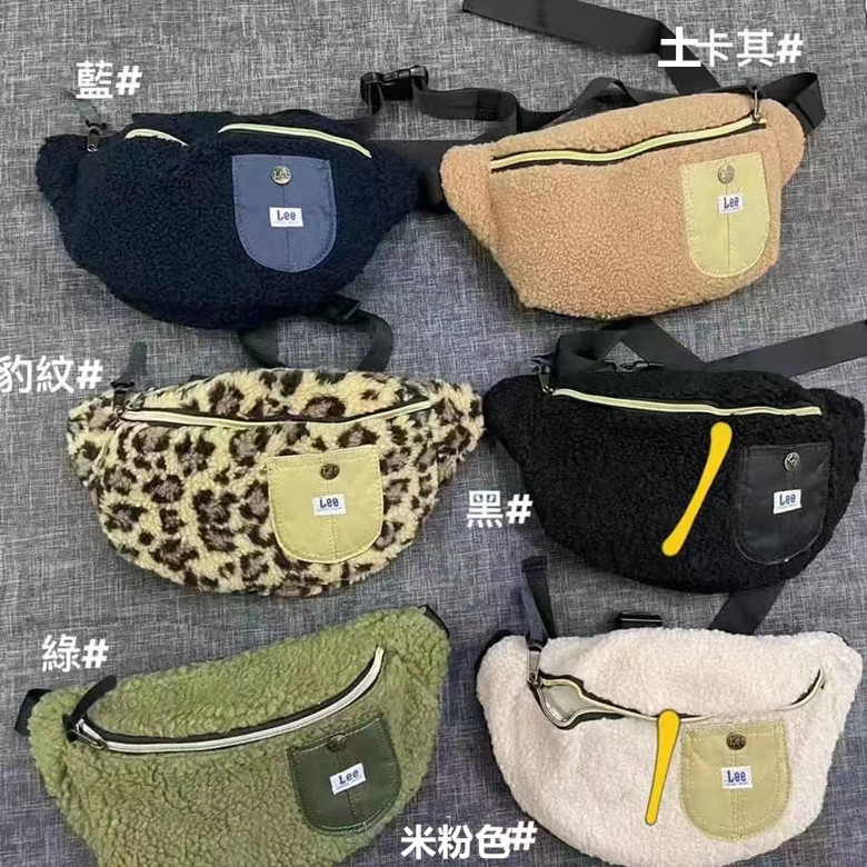 日系Y单Le+e秋冬女情侣款羊羔绒肩背斜挎包腰包中厚圆形手包