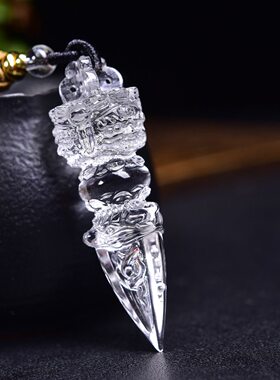 天然白水晶金刚橛降魔杵吊坠毛衣链两用款