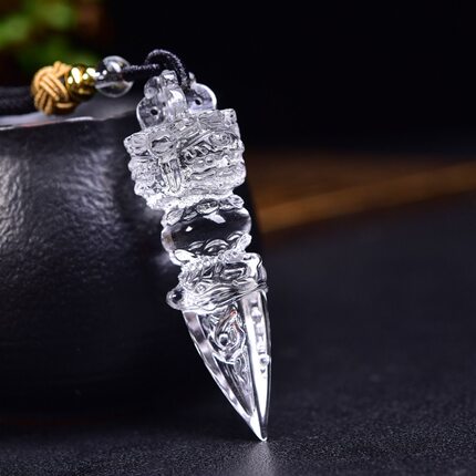 天然白水晶金刚橛降魔杵吊坠毛衣链两用款