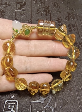天然黄水晶猪手链搭配128刻面圆珠六字真言桶珠手链男生女生礼物