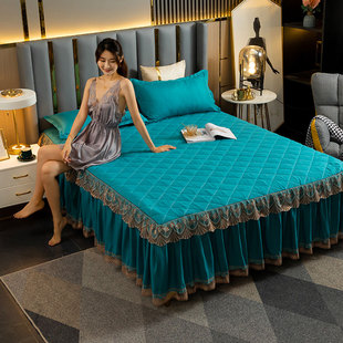 韩式 三件套 风加厚夹棉床裙床罩单件床套防滑床单防尘罩蕾丝床裙款