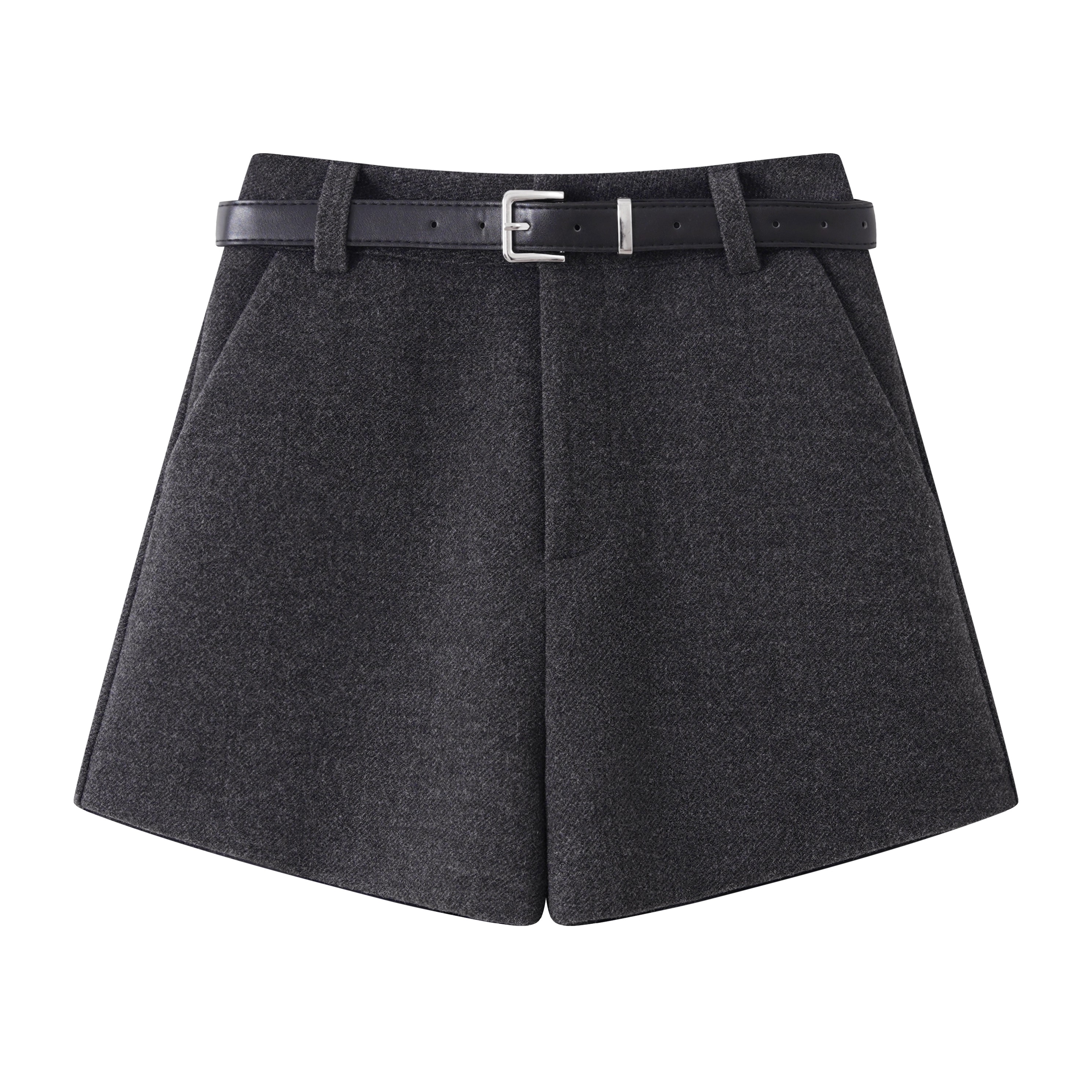 格雷系高腰毛呢短裤女冬A字靴裤