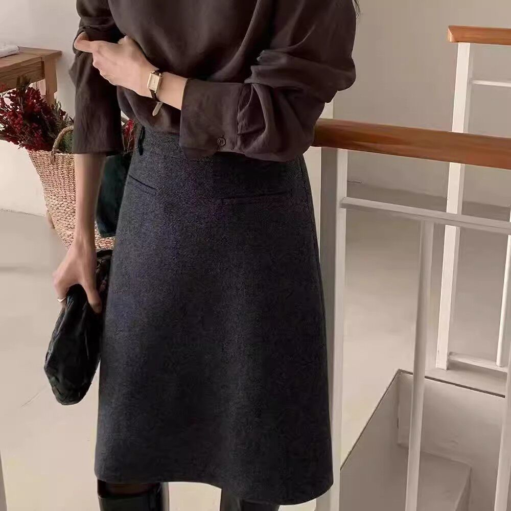 极简风灰色毛呢半身裙女大码高腰显瘦A字中裙百搭过膝中长款裙子,女装/女士精品,半身裙,淘宝优惠券,粉丝福利购,淘宝优惠卷