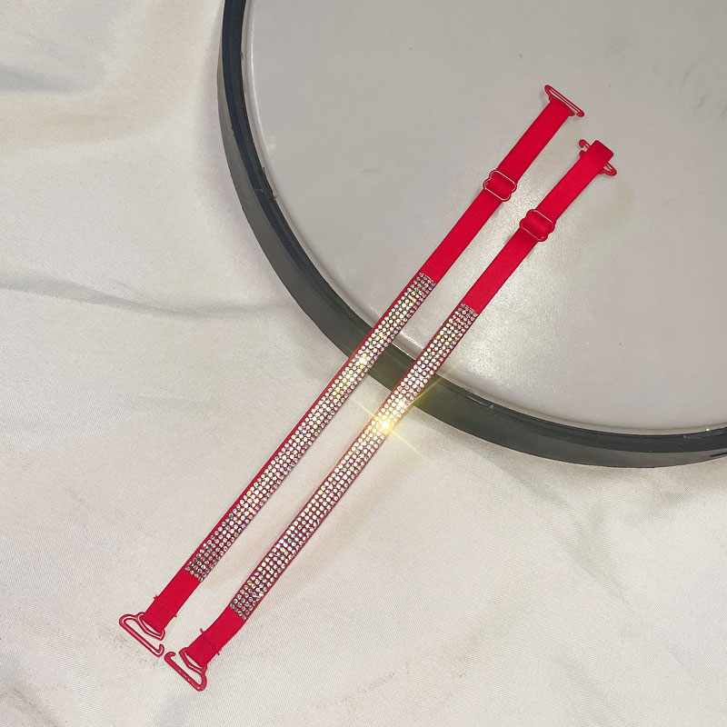 水钻松紧带细带红色内衣肩带钻石高弹布抹胸露肩胸罩双肩文胸吊带