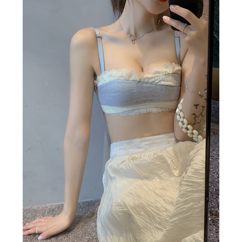 抹胸内衣女小胸聚拢bra少女日系套装学生薄款蕾丝无钢圈美背文胸
