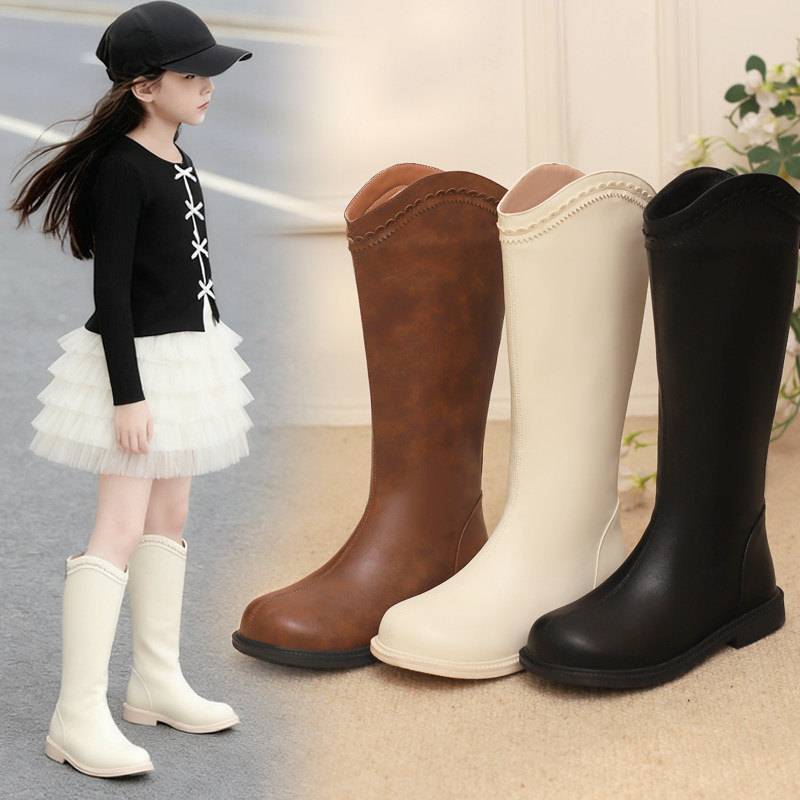 女童靴子2025秋冬款款儿童长筒靴高筒长靴中大童小女孩加绒骑士靴