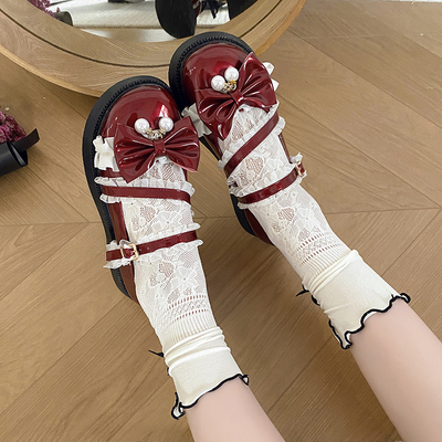 女童洛丽塔鞋子公主萝莉儿童黑色皮鞋lolita女孩花边百搭甜美单鞋