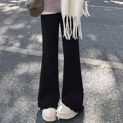 马蹄木耳边微喇叭裤女秋冬季长裤