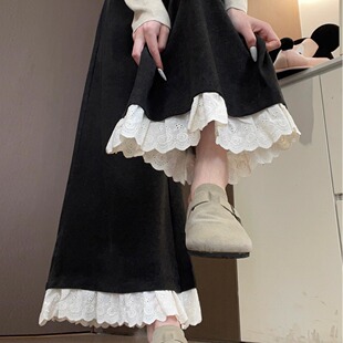 女显瘦休闲裤 2025新款 胖mm蕾丝花边阔腿裙裤 大码 小个子垂感糯米裤