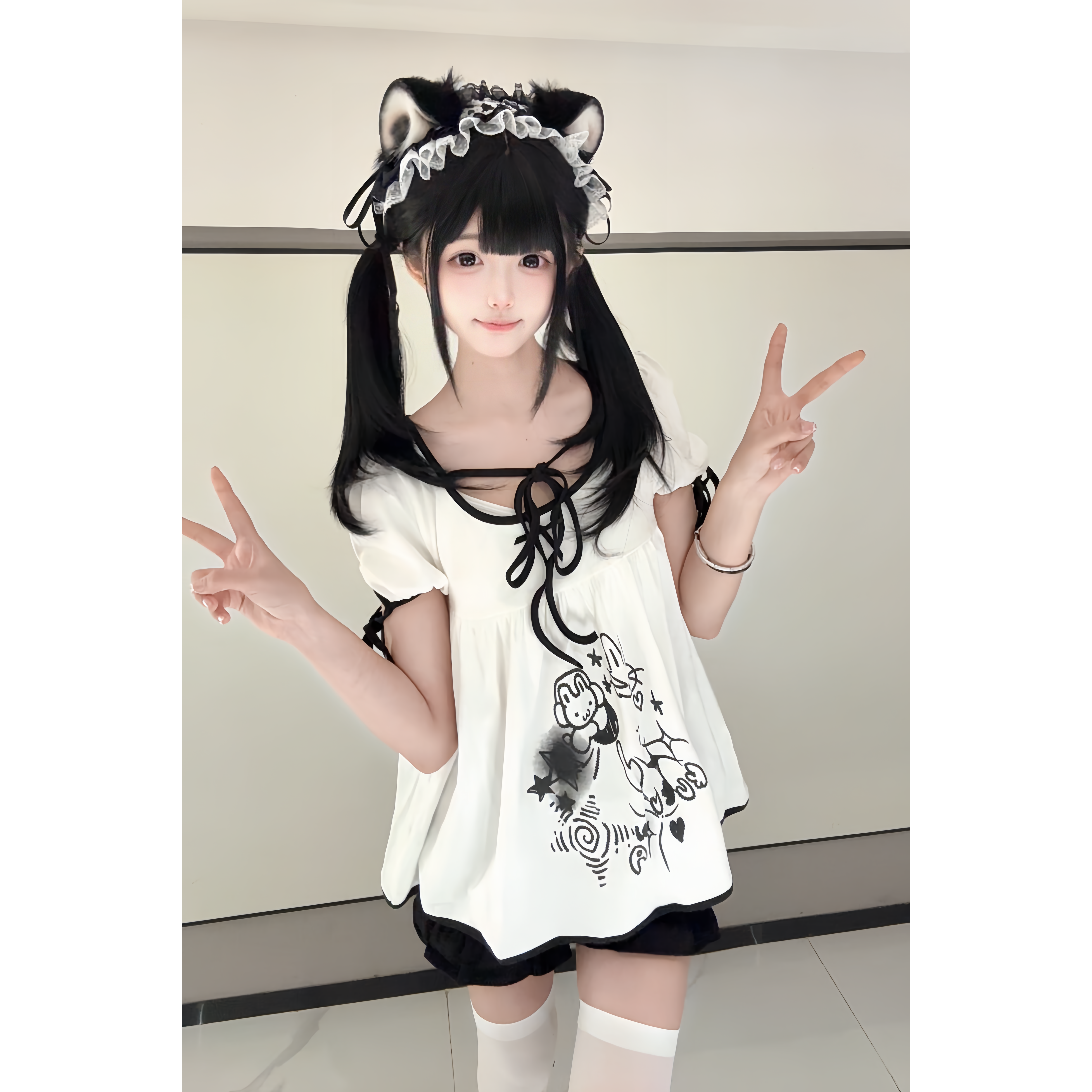 日系千禧亚萌兔兔印花T恤打底衫