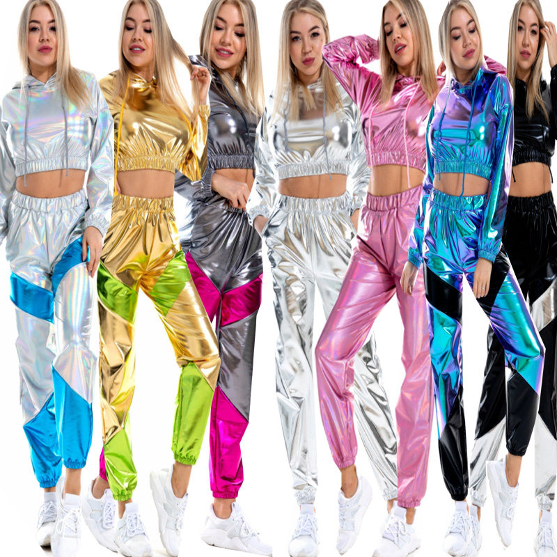 炫彩镭射街舞爵士舞演出服银色露脐连帽长袖卫衣撞色长裤两件套装,女装/女士精品,民族服装/舞台装,淘宝优惠券,粉丝福利购,淘宝优惠卷