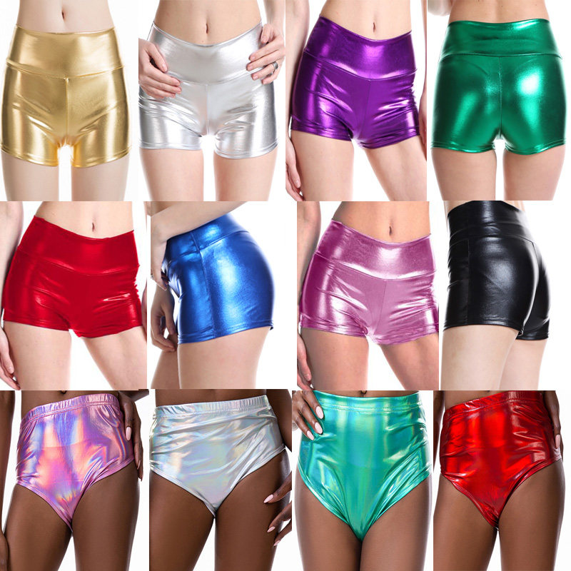 夜店舞台表演服装拉拉队性感弹力紧身仿皮短裤金银色亮皮热裤女士