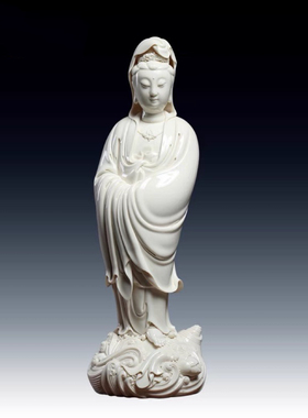 陶瓷摆件《仿古瓷渡海观音菩萨》仿何朝宗白瓷佛像居家装饰品摆设