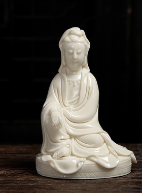 如意披坐观音像  德化白瓷佛像摆设工艺品摆件 大师收藏品陶瓷器