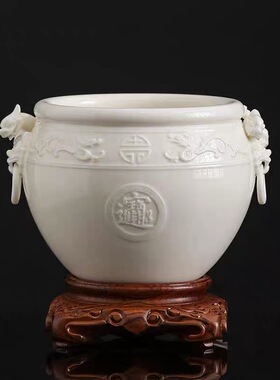 德化白瓷聚宝盆摆件客厅玄关装饰品新大师艺术收藏品