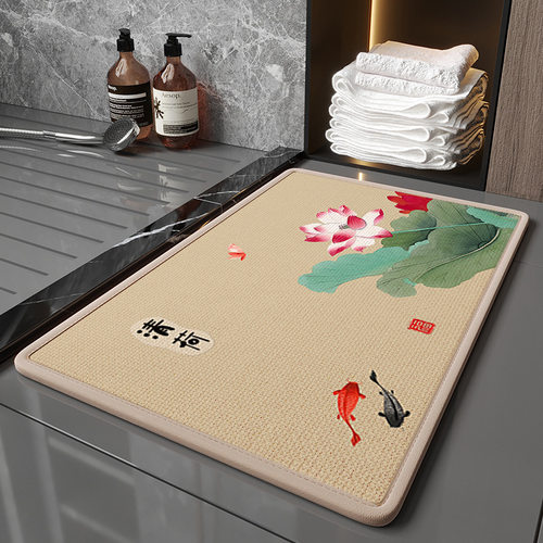 高档亚麻防滑吸水地垫中式浴室脚垫结实耐用不开层入户垫家用地毯