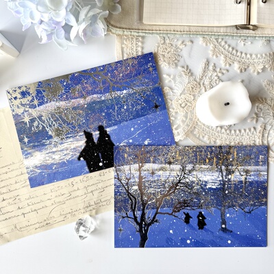 「12.27新品」冬日序曲丨冬日插画礼物文艺烫银明信片三月原创