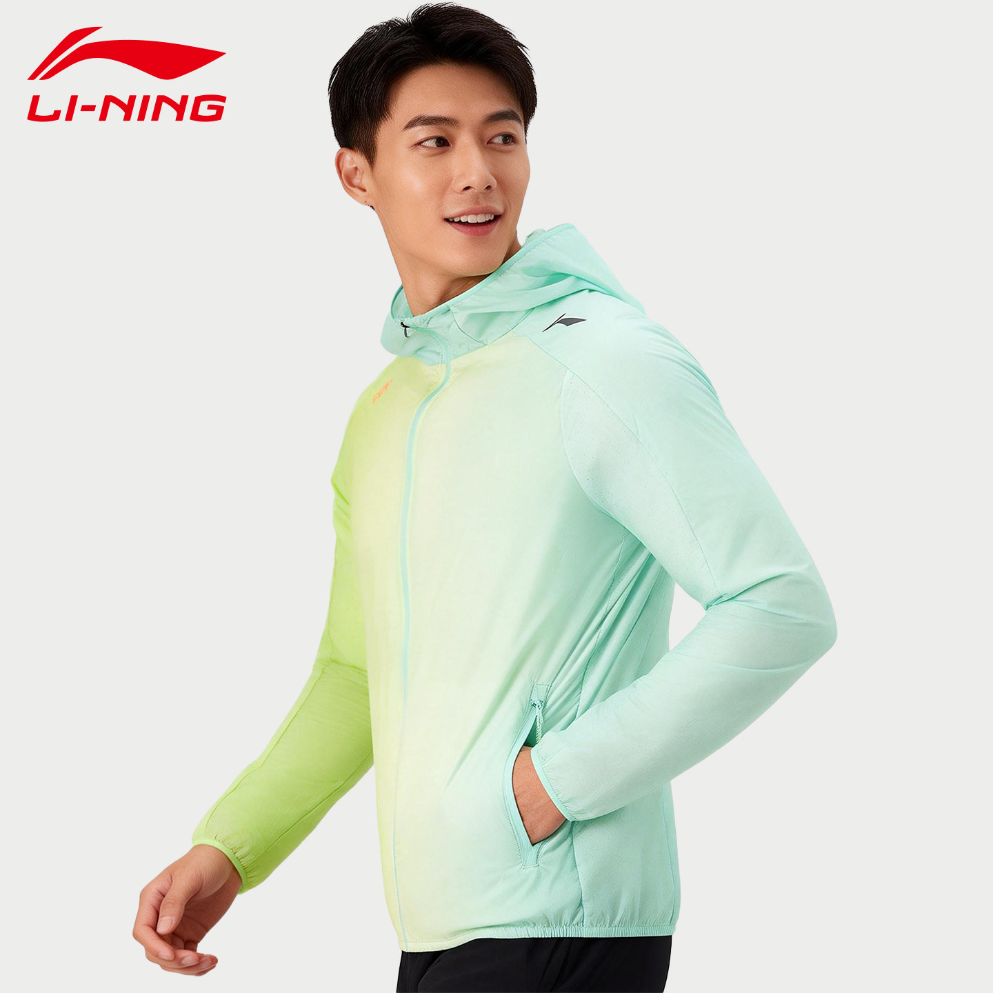 李宁防晒衣男款春夏运动风衣时尚潮流轻薄透气连帽休闲开衫外套男