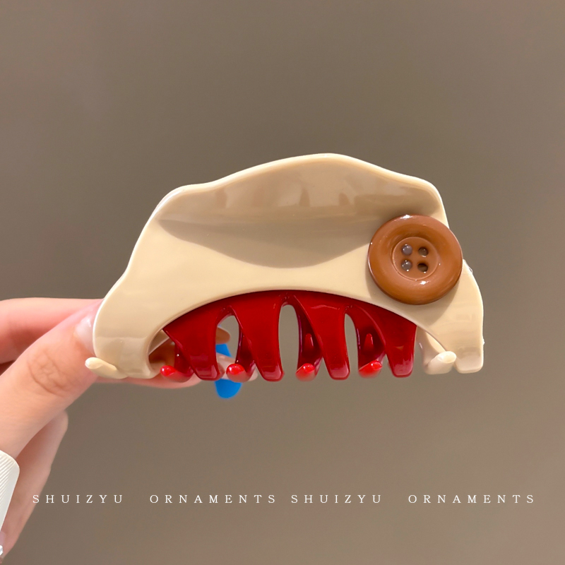 设计师款纽扣抓夹女红色