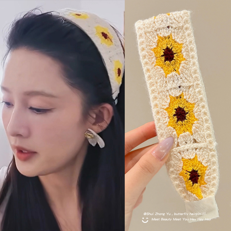 针织花朵魔术贴发带发箍女款