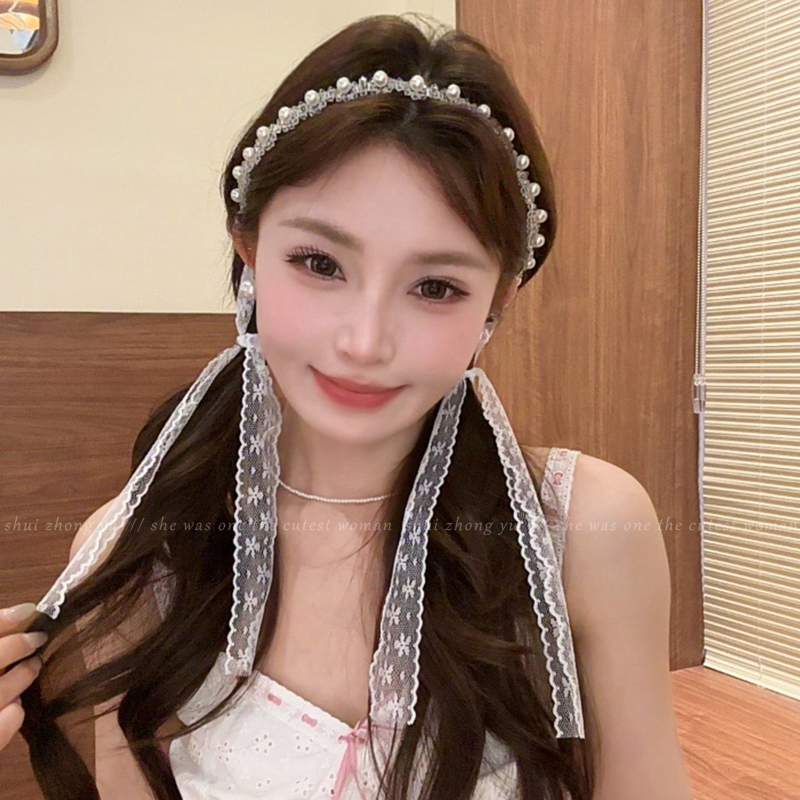 超仙白色蕾丝编发发带