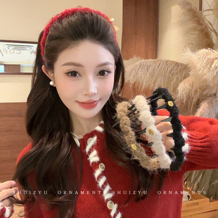 新年红色发箍女款 高颅顶发卡秋冬高级感头箍发饰过年发捆 2024新款