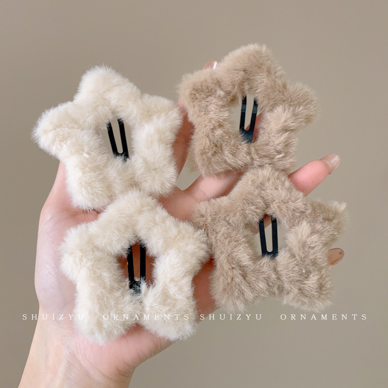 毛绒五角星星发夹女气质碎发夹