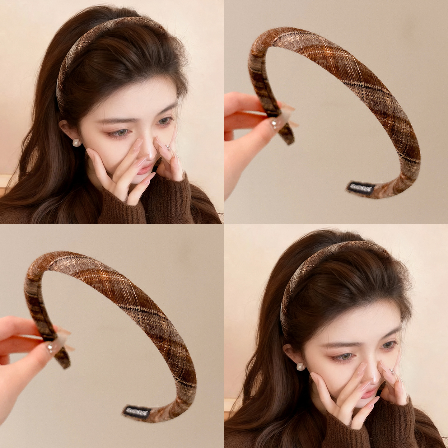 复古格纹发箍女2025新款