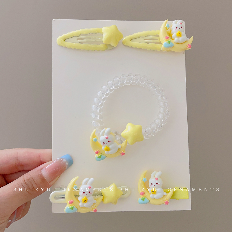 儿童小兔子五角星星发夹女童发卡电话线发圈前额侧边碎发bb夹发饰