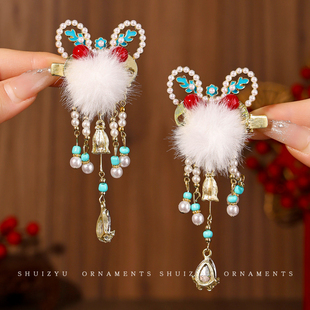 新年醒狮流苏发夹女童2026新款发饰儿童刘海侧边夹不伤发发卡夹子