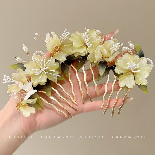 花朵发钗u型发簪新中式