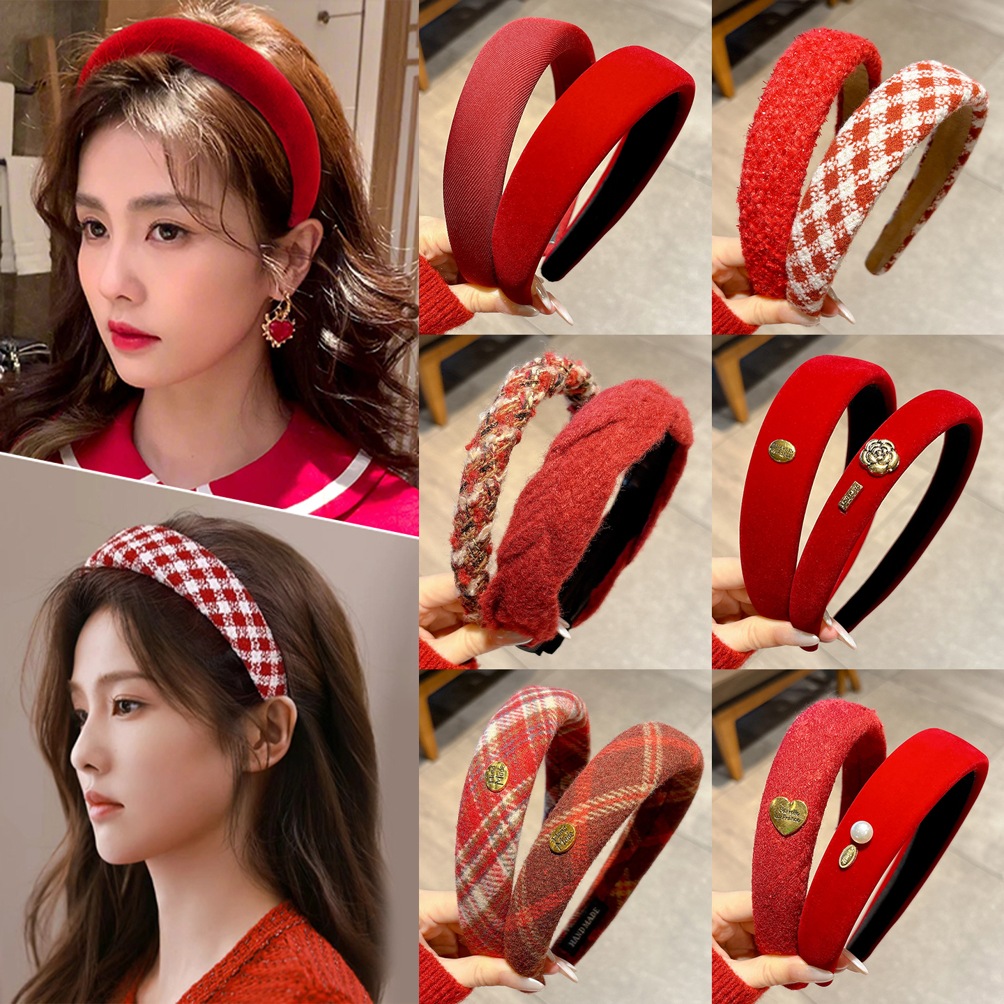 红色新年小香风发箍女