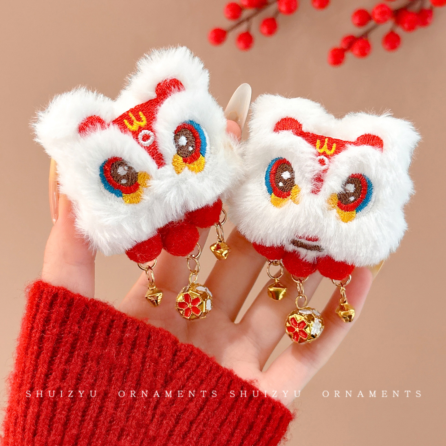 新年红色儿童发夹醒狮