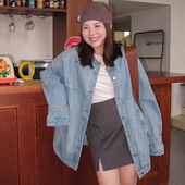 木子理想大码 外套 落肩圆领风格 女装 oversize廓形牛仔外套胖mm秋季